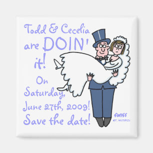 Unique Funny Groom Carries Bride Save The Date Magnet