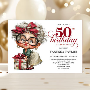 Unique Funny Lady 50th Birthday Humor Cartoon  Invitation