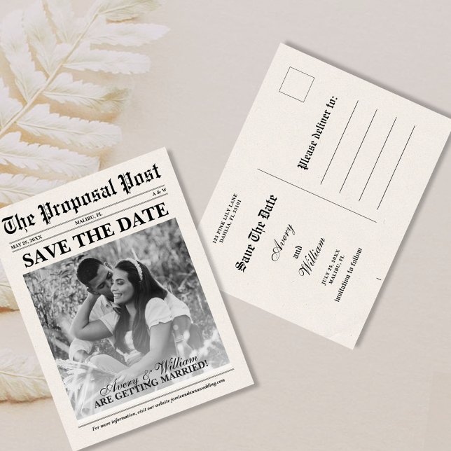 Unique Funny Newspaper Wedding Save The Date Announcement Postcard (Creator Uploaded)