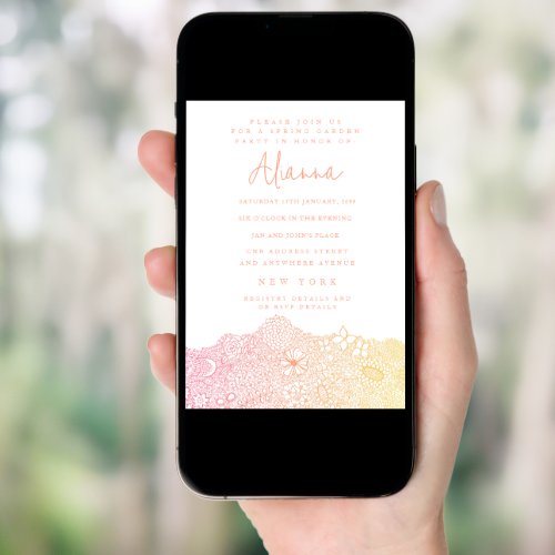 Unique Garden Scene Artist Birthday Coral Peach Digital Invitation