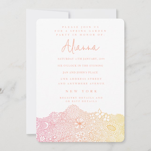 Unique Garden Scene Artist Birthday Coral Peach Invitation (Front)