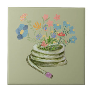 Unique gardening image Dusty green Floral gift Ceramic Tile