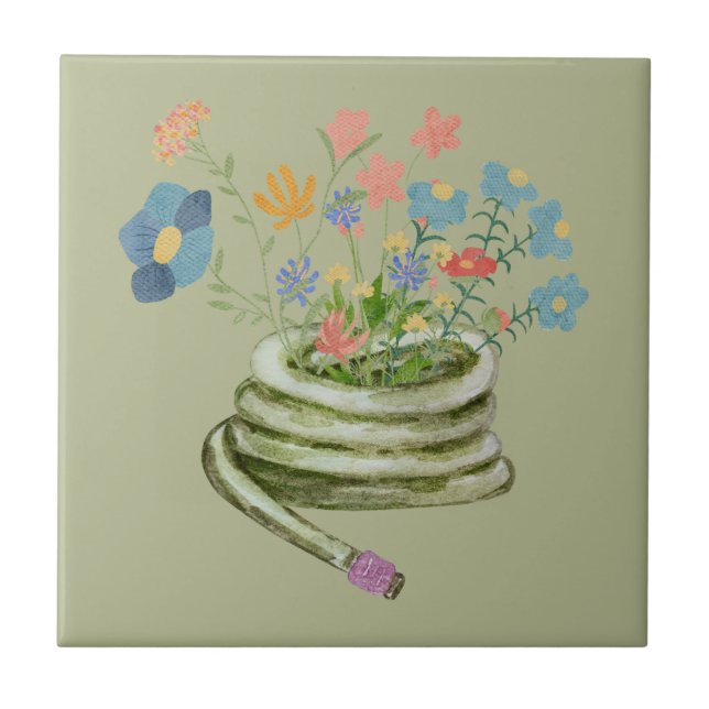 Unique gardening image Dusty green Floral gift Ceramic Tile (Front)