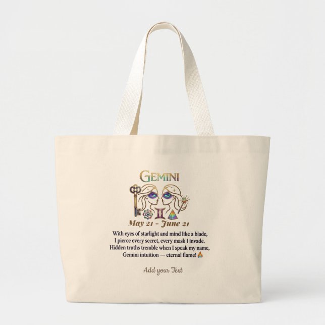 Unique Gemini Zodiac Art Gift Large Tote Bag (Front)