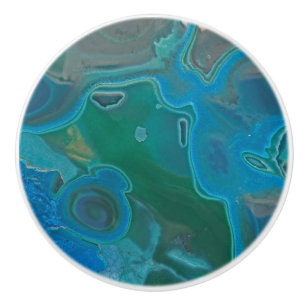 Unique Gemstone Swirled Blue Natural Crystal Gem Ceramic Knob