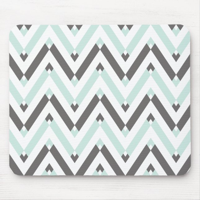 Unique Geometrical Light Blue Gray Chevron Pattern Mouse Pad (Front)