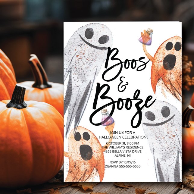 Unique Ghost Boos & Booze Halloween Party Invitation (Creator Uploaded)