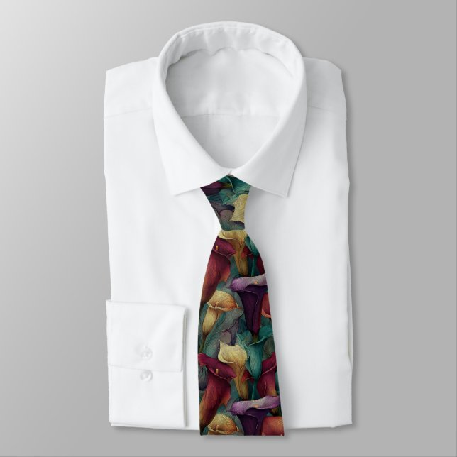 Unique Gift  For Boyfriend Calla Lilies Flower Neck Tie (Tied)