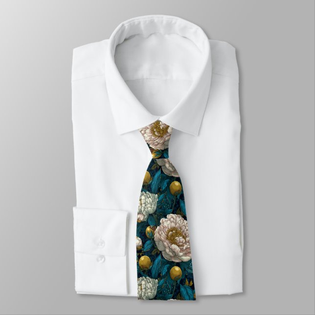 Unique Gift  For Boyfriend Peonies Flower Neck Tie (Tied)