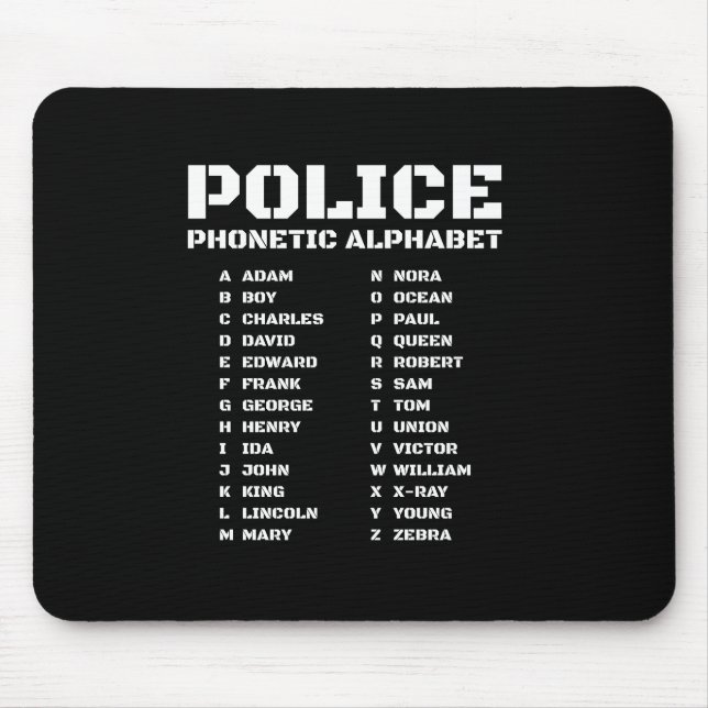Unique Gift for Law Enforcement Phonetic Alphabet Mouse Pad (Front)