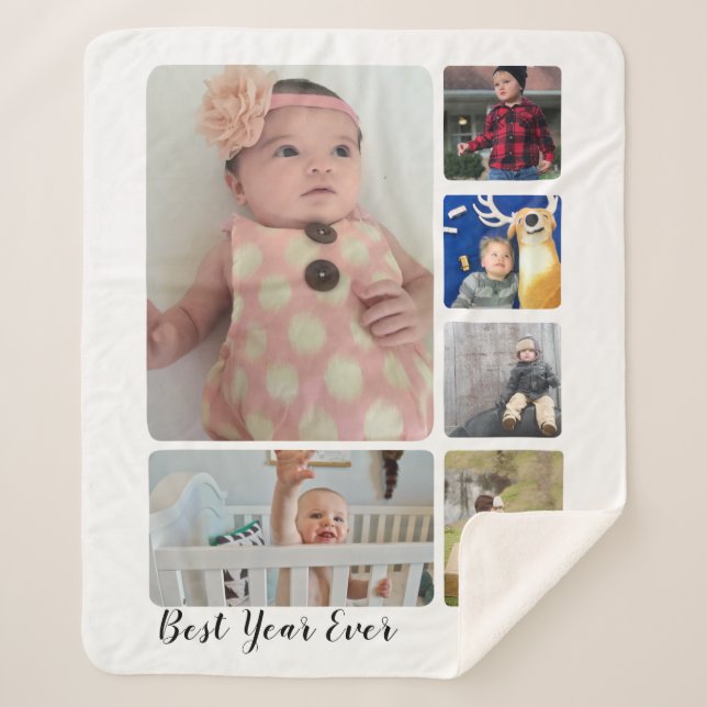 Unique Gift Your Photo Collage Sherpa Blanket (Front)