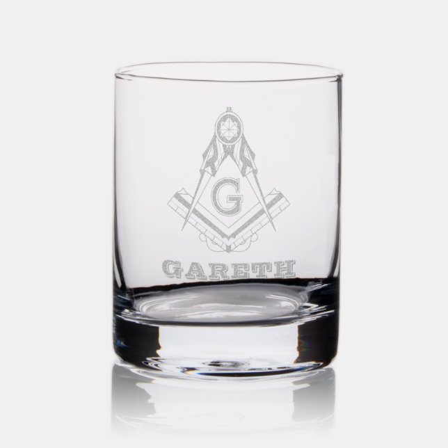 Unique Gifts | Engraved Free Mason Etched Whiskey  Rocks Glass (Glassware)