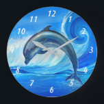 Unique Gifts for Dolphin Lovers Large Clock<br><div class="desc">This blue dolphin painting clock is beautiful, vibrant and perfect for your dolphin themed bedroom or bathroom! This custom acrylic painting design features a joyful dolphin jumping out of the ocean with a swirling magnificent wave... Want to add some personalized text? Add or change the text, font, size and colors...</div>