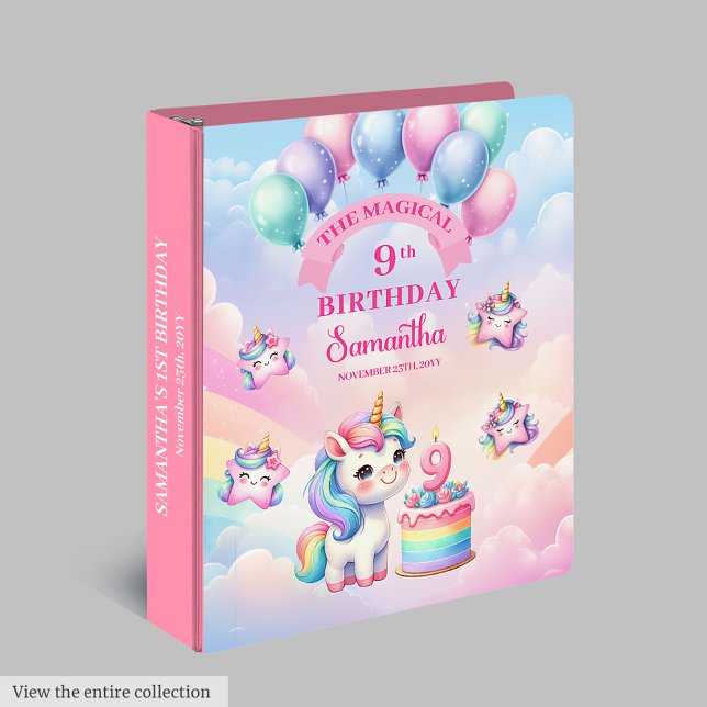 Unique Girl 9th Birthday Unicorn Clouds Album 3 Ring Binder (Unique Girl 9th Birthday Unicorn Clouds Album 3 ring binder)