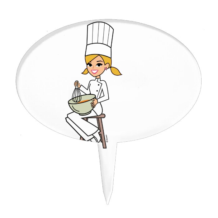 Unique Girl Chef Illustration Cake Toppers