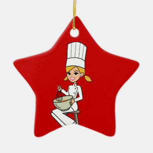 Unique Girl Chef Illustration Ceramic Ornament