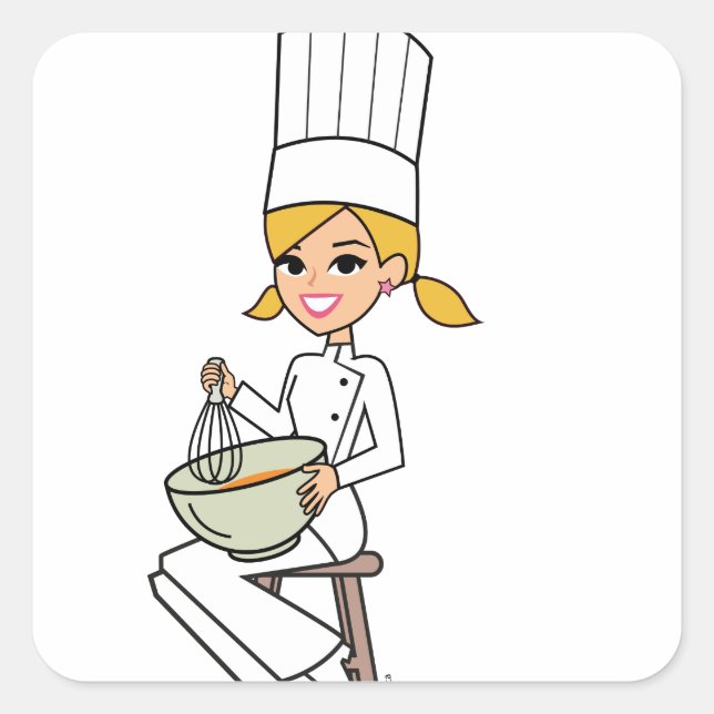 Unique Girl Chef Illustration Square Sticker (Front)