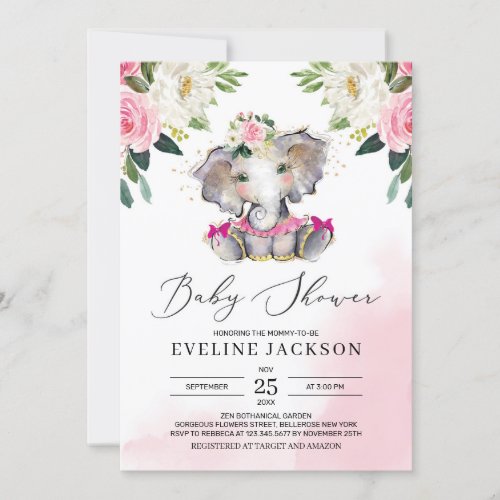 Unique girl tutu ballerina elephant boho baby invitation