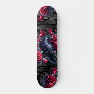 Unique Girly Black Raven & Red Roses Skate Deck
