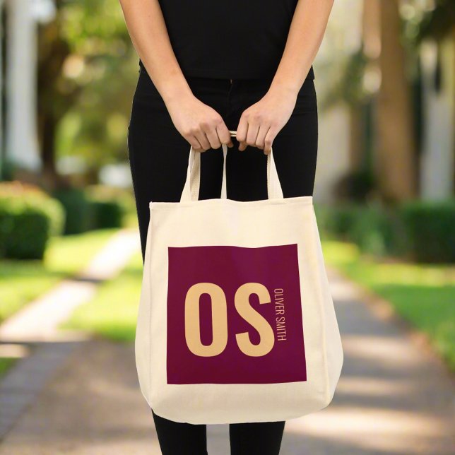 Unique Girly Stylish Burgundy Monogram Name  Tote Bag (Creator Uploaded)