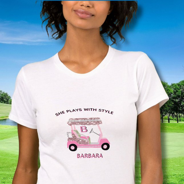 Unique Glam Pink Golf Cart Monogram Bella+Canvas T-Shirt (Creator Uploaded)