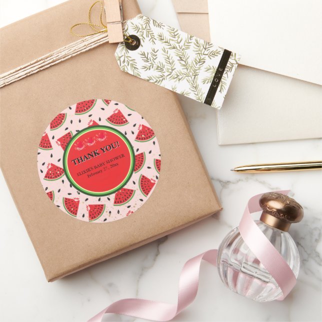 Unique Glitter Modern Watermelon Baby Shower Classic Round Sticker (Gifting)