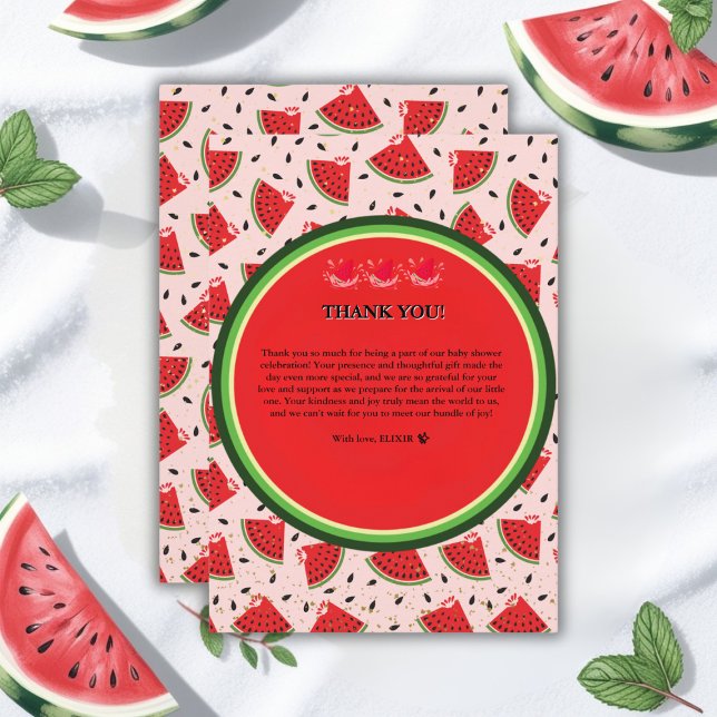 Unique Glitter Modern Watermelon Baby Shower Thank You Card (Creator Uploaded)