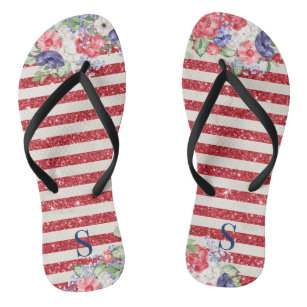 Unique glittery & floral pattern US flag colours  Flip Flops