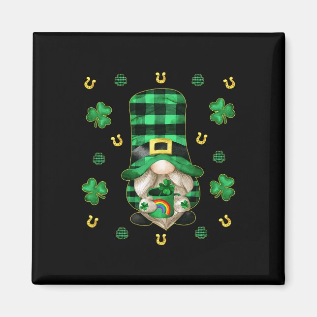 Unique Gnome St. Patricks Day - Cute Buffalo Plaid Magnet (Front)