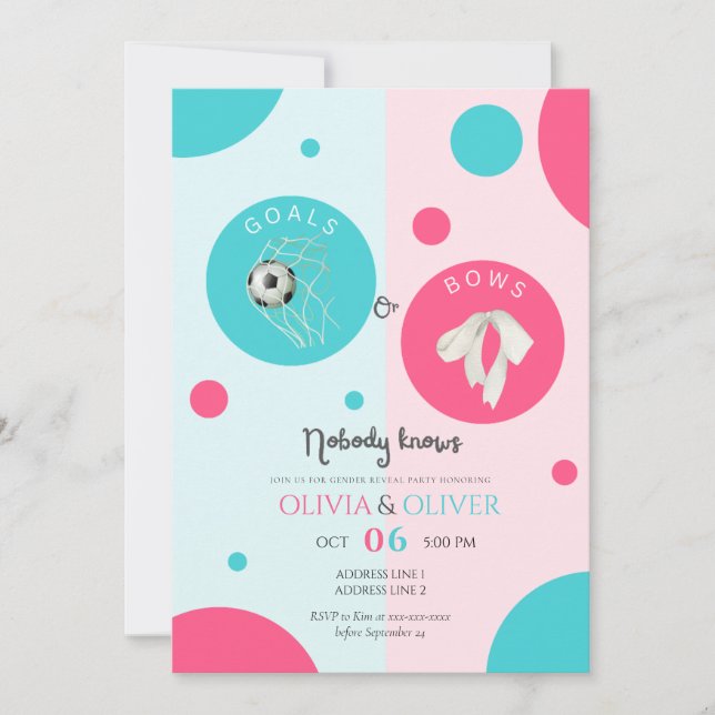 Unique goals or bows gender reveal party invitation (Front)