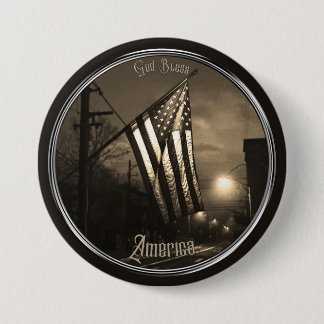 Unique God Bless America Flag at Night in the City Button