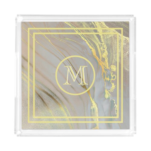 Unique Gold Abstract Custom Monogram   Acrylic Tray