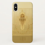 Unique Gold Art Deco Monogram iPhone X Case<br><div class="desc">Unique,  stylish and elegant design featuring floral and geometric elements in light to dark gold and scarlet with space for your name or monogram.</div>