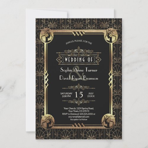 Unique Gold Black Great Gatsby Art Deco Wedding Invitation