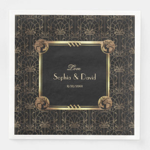Unique Gold Black Great Gatsby Art Deco Wedding Paper Dinner Napkins