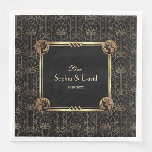 Unique Gold Black Great Gatsby Art Deco Wedding Paper Dinner Napkins