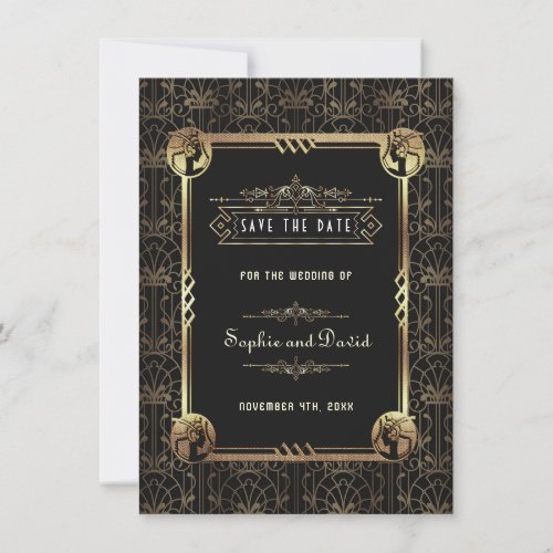 Unique Gold Black Great Gatsby Art Deco Wedding Save The Date