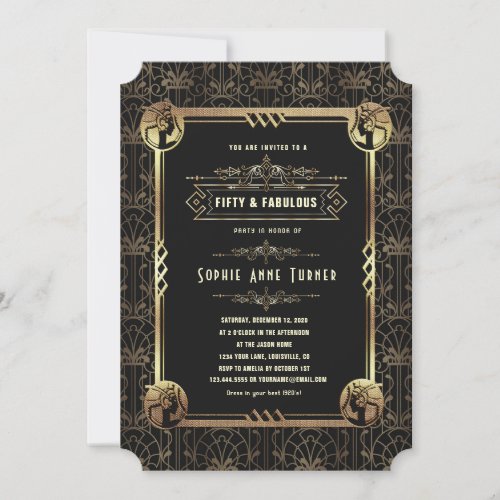 Unique Gold Black Great Gatsby Fifty And Fabulous Invitation