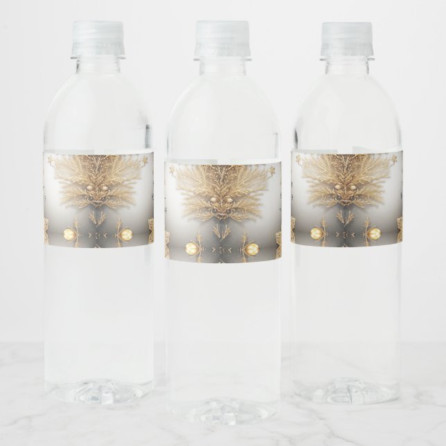 Unique Gold Decorative Holiday Water Bottle Label (Bottles)