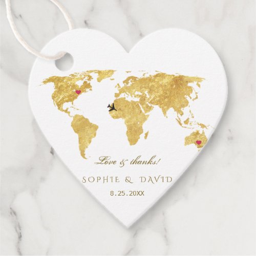 Unique Gold Foil World Map Destination Wedding Favor Tags