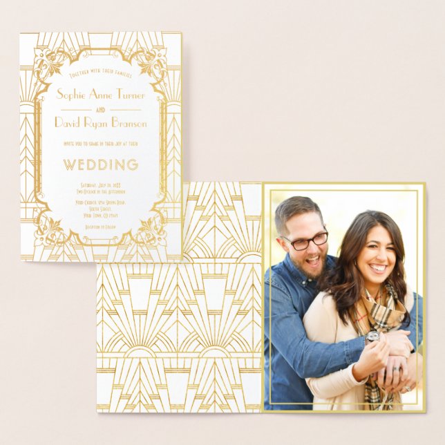 Unique Gold Great Gatsby Art Deco Wedding  Foil Card (Display)