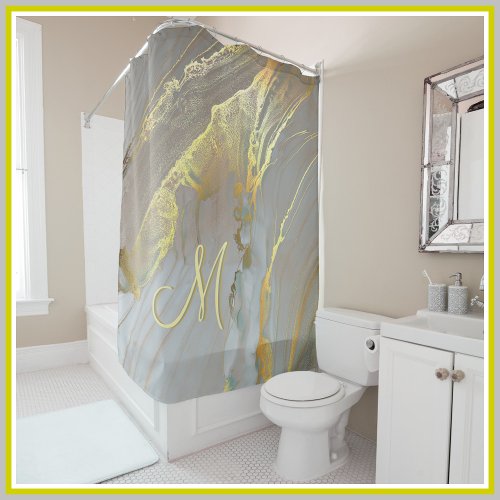 Unique Gold Grey Abstract 3 Color Monogram  Shower Curtain