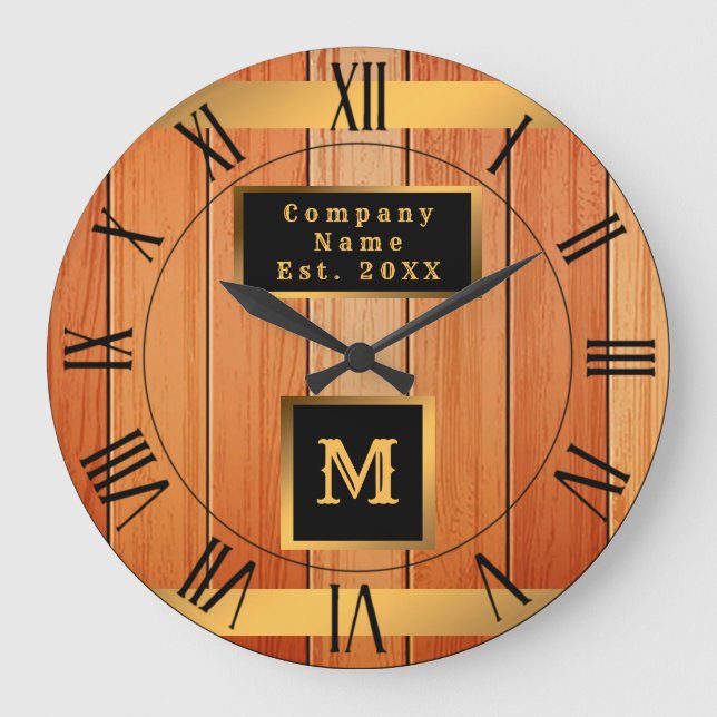 Unique Gold Luxury Wood Monogrammed Large Clock (Front)