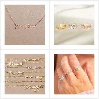 Unique Gold or Silver Name Chain Necklaces, Rings
