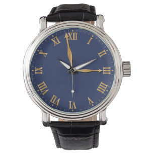 Unique Gold Roman Numeral on Blue Background       Watch