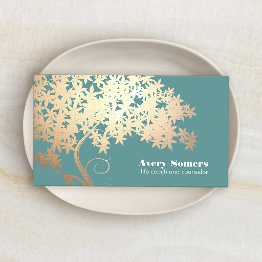 Customizable Tree of Life Health and Wellness Teal Business Card Templates