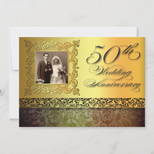 unique golden 50 anniversary photo invitations