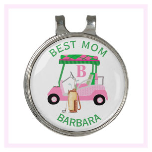 Unique Golf Cart Best Mom Monogram Name   Hat Clip