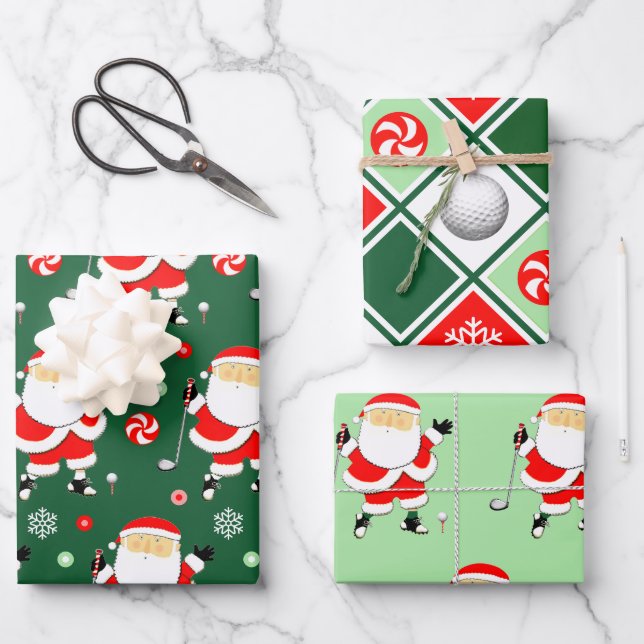 Unique Golf Christmas Holiday Wrapping Paper Sheets (Front)