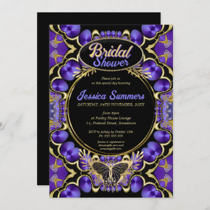 Unique Gothic Glam Purple Gold Bridal Shower Invitation